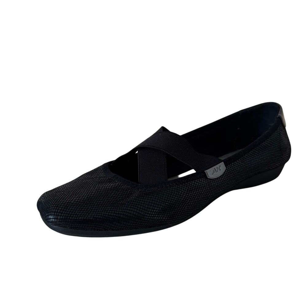AK Anne Klein Sport Akulisa Flats Black Vegan Crisscross Strap Women's Size 10.5